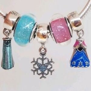 Pandora ELSA and ANNA Dress, Murano, Mickey Snowflake Charm